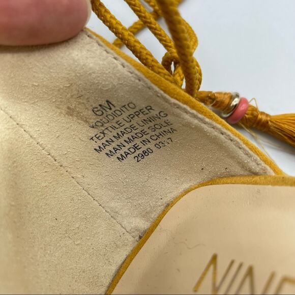 Nine West Yellow Faux Leather Peep Toe Strappy Ankle Wrap Sandals Womens 6 - Picture 8 of 8